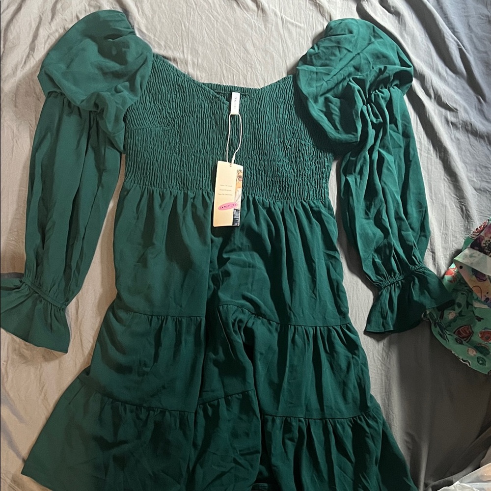 Chic green Long Sleeve Dress